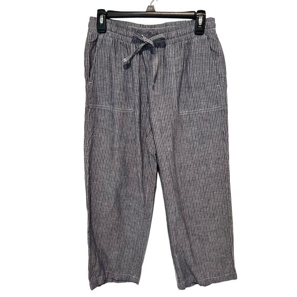 Amazon Essentials Railroad Stripe Pull on Capri Pants Size S Linen Blend Pockets - Picture 1 of 12